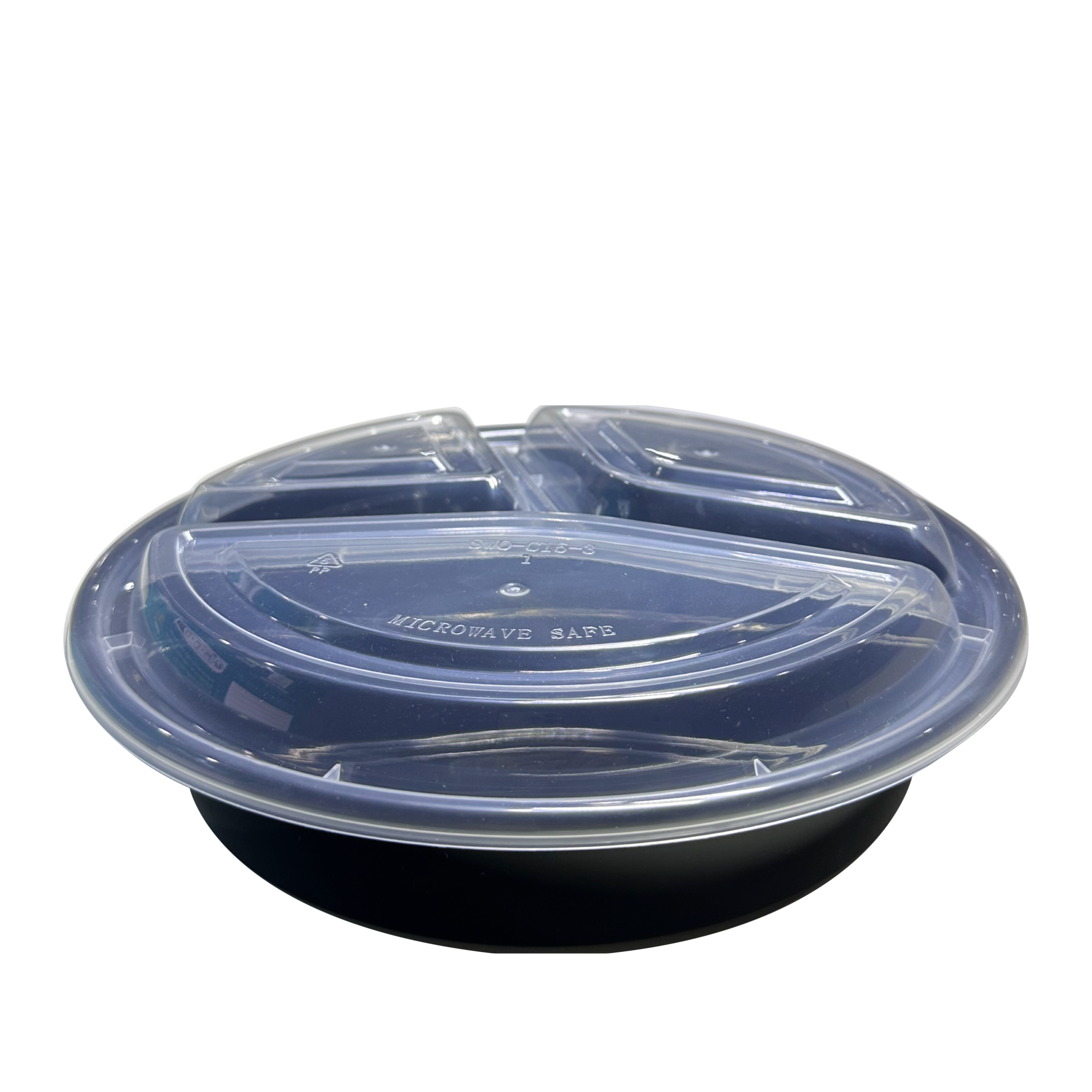 PPI-O48-3 Compartments Round Container Black + LID EXPORT (150SET)